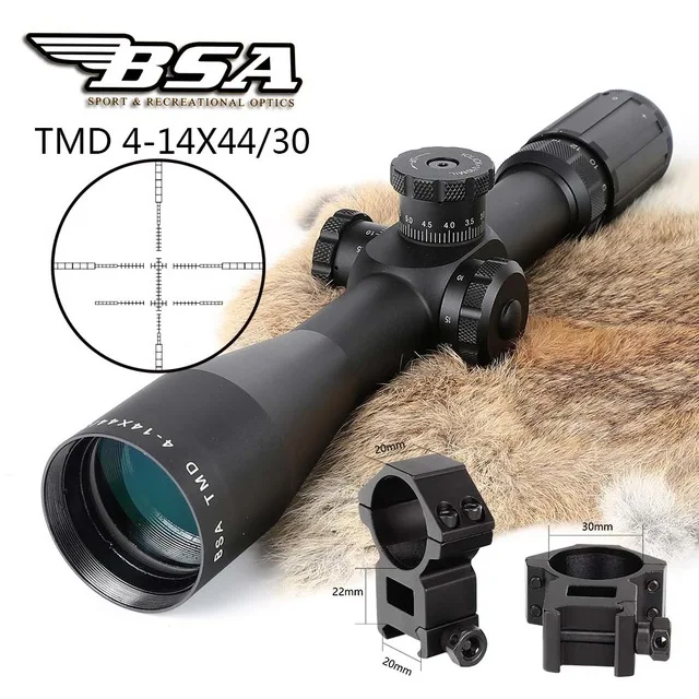 BSA TMD 4-14X44 FFP охотничий прицел первое фокусное плоское стекло Mil Dot Сетка Тактическая Оптика прицел с Windage Elevation Lock - Цвет: Черный