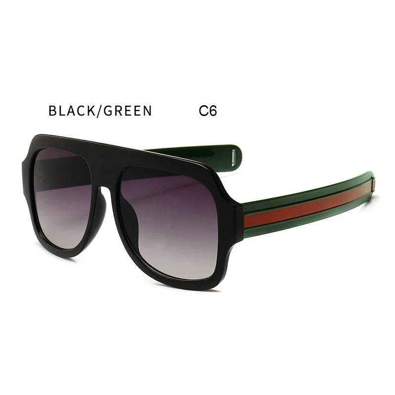 FU E Fashion sunglasses Women Brand Designer Retro Large Square sunglasses Men Glasses Tricolor stripe sunglasses UV400 - Цвет линз: C6