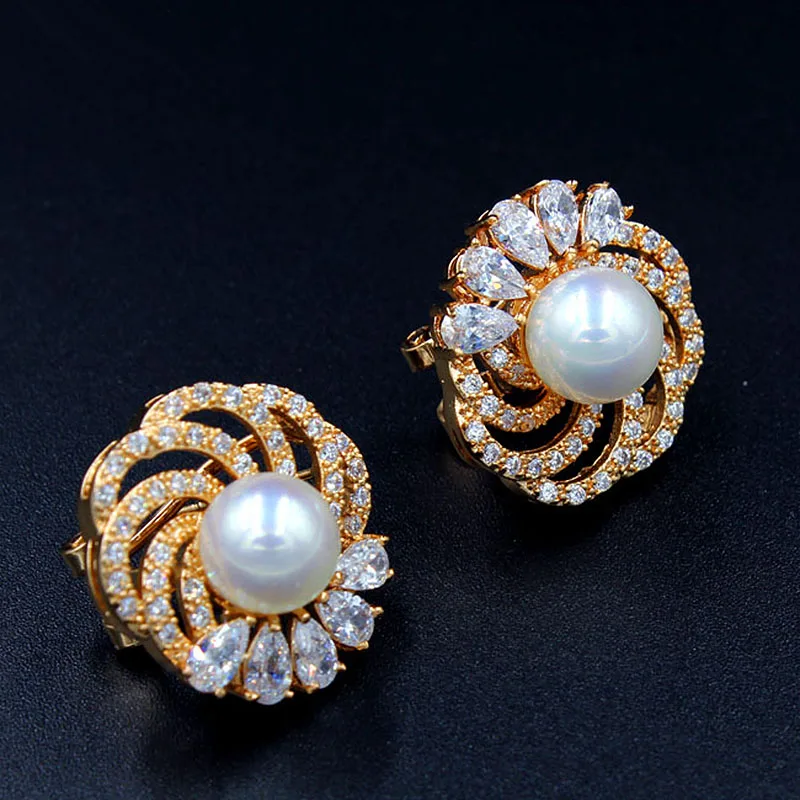 Роскошные серьги с искусственным жемчугом для женщин серьги-гвоздики цирконом