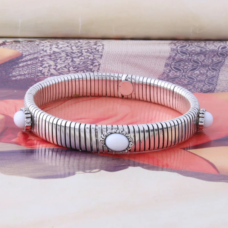 silver white NeeFuWoFu Золотое кольцо Эластичная сила медь натуральный камень кольца Богемия де Мадера Pulseira Estrela de Cinco эластичный - Цвет основного камня: silver white