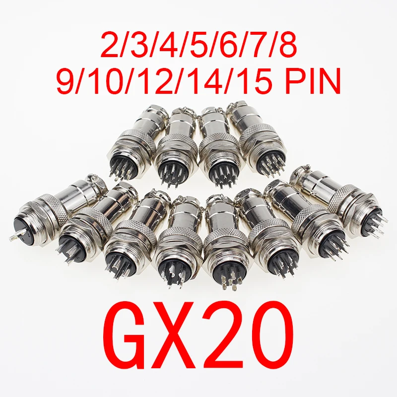 1 комплект GX20 2/3/4/5/6/7/8/9/10/12/14/15 контактный штекер + гнездо 20 мм круглый проводной