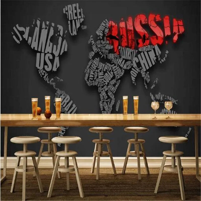 

Personality Design Custom Mural 3D English Alphabet Wallpaper for Walls 3D World Map Black Wall Covering Living Room Home Decor