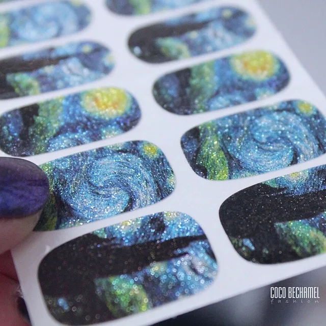 14Tips/Sheet Nail Wraps Van Gogh's Sky Nail Art Decals DIY Beauty Manicure Decoration Stickers Nail Tattoo