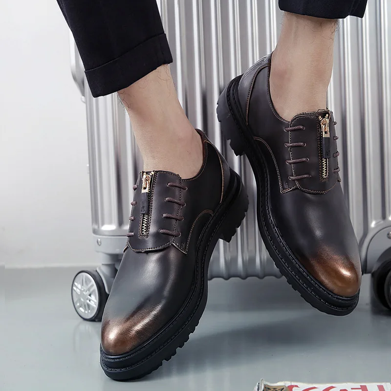 Мужские туфли на плоской подошве коричневые повседневные кожаные в британском