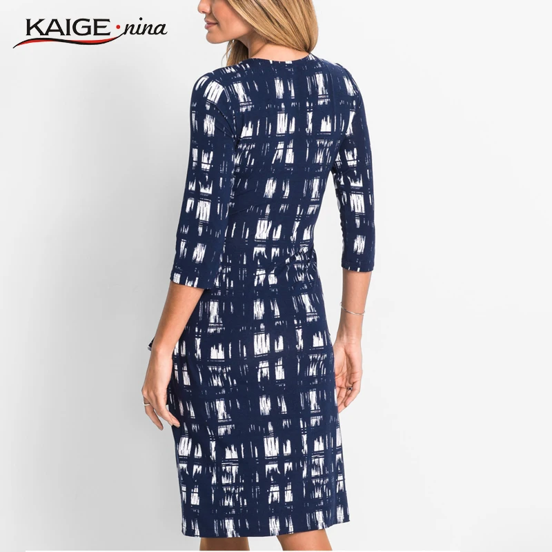 

KaigeNina New Fashion Hot Sale Women Flower Natural Simple Printing Cloth V-Neck Mid-Calf knitting cotton Dress 18003