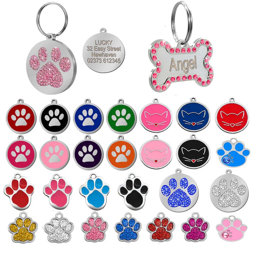

Dog Tag Engraved Custom Pet Dog Collar Accessories Personalized Cat Puppy ID Tag Stainless Steel Bone Paw Name Tags Anti-lost