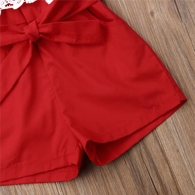 Летний повседневный комбинезон для маленьких девочек кружевной с цветочным