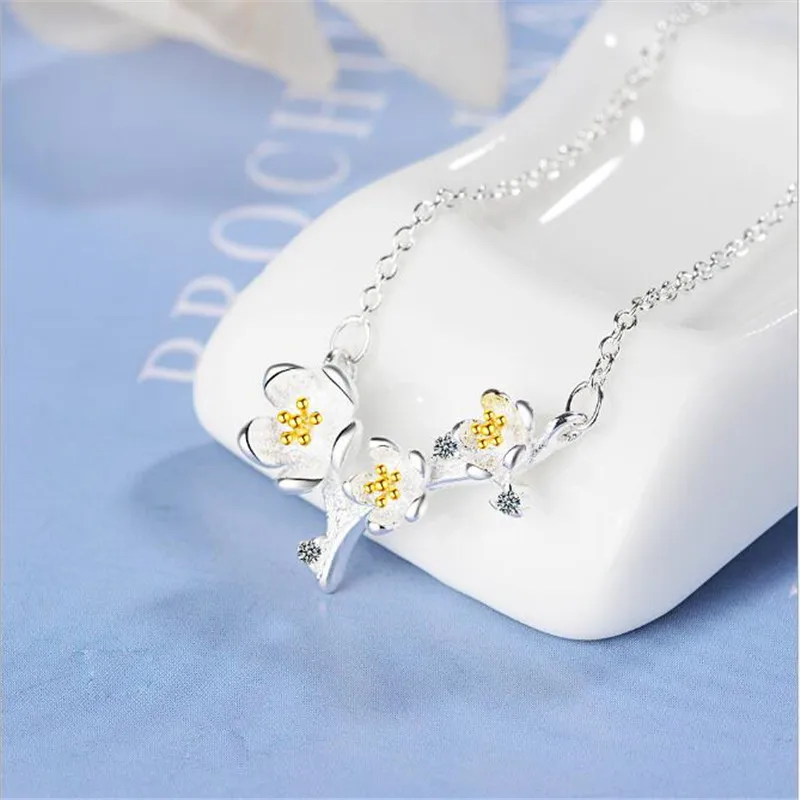 Женское ожерелье из серебра 925 пробы с цветком вишни | Украшения и аксессуары