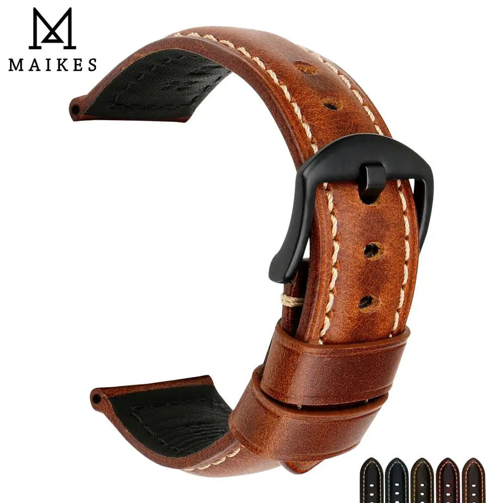 

MAIKES Watch Accessories 20mm 22mm 24mm 26mm Watch Bands Genuine Leather Watch Strap Vintage Oil Wax Leather Watchband