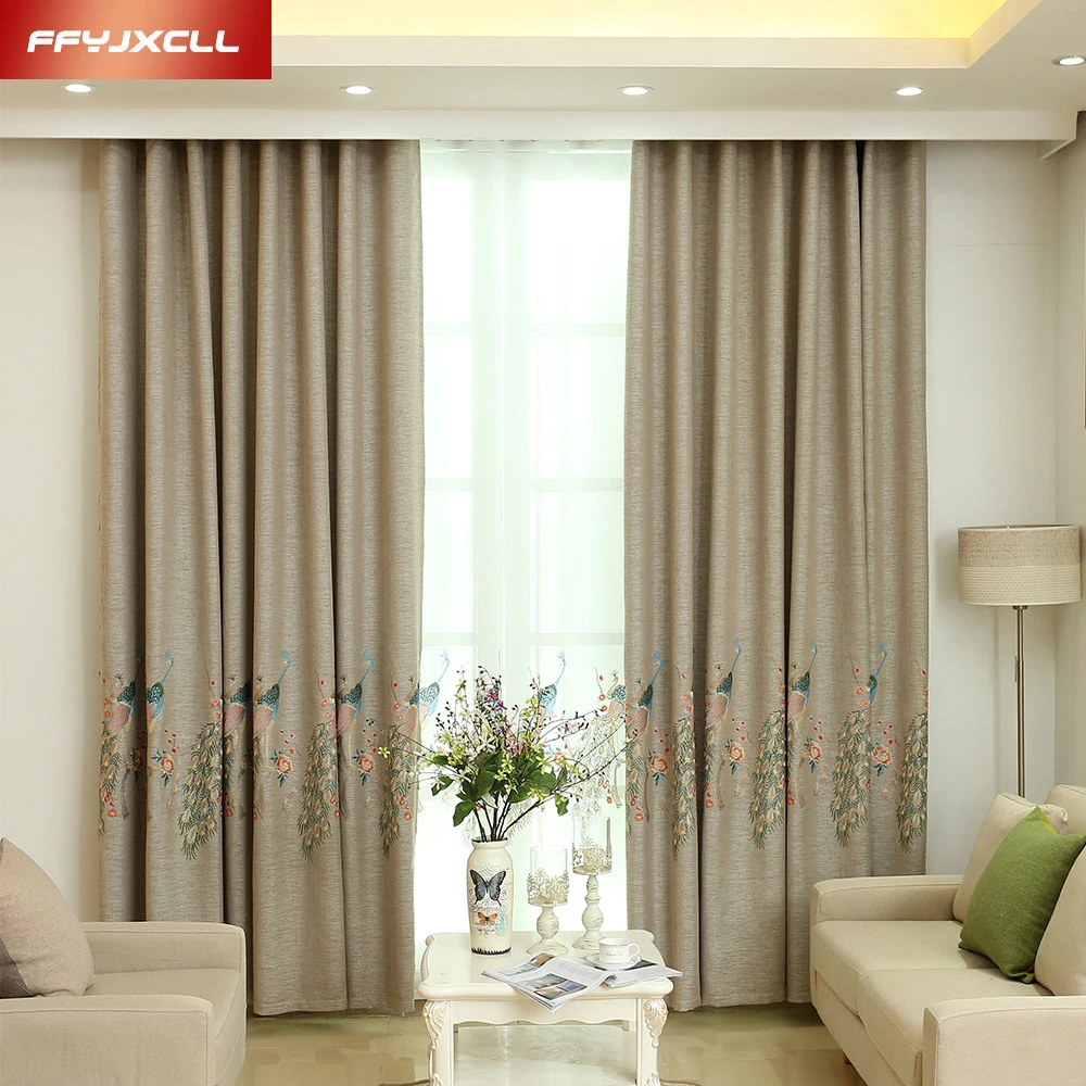 Современные однотонные шторы из полиэстера с вышивкой павлина Затемненные