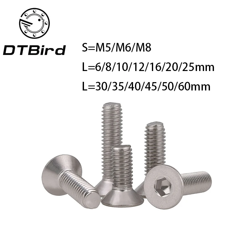 10 шт./партия M5 M6 M8 * L = 8 ~ 50 мм DIN7991 SUS304 Inox Шестигранная плоская потайная головная