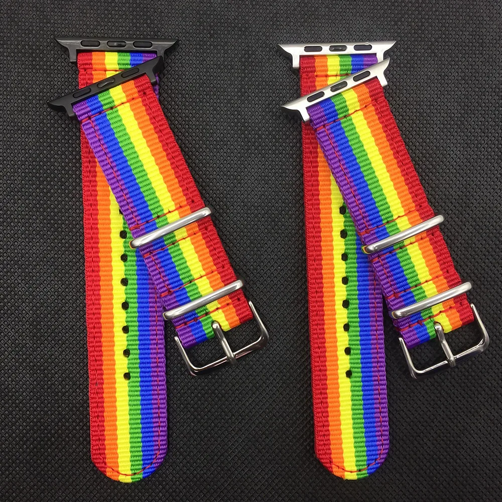 Rainbow Nylon Watchband 38mm 40mm 41mm 42mm 44mm 45mm for Apple Watch Series 7 6 SE 5 4 3 Bracelet Watch Strap for iwatch Band