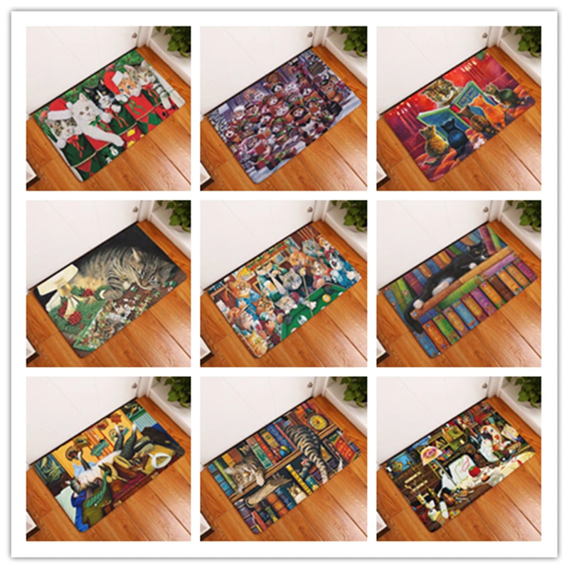 Дверной коврик в скандинавском стиле с принтом кошки мультяшный растениями для