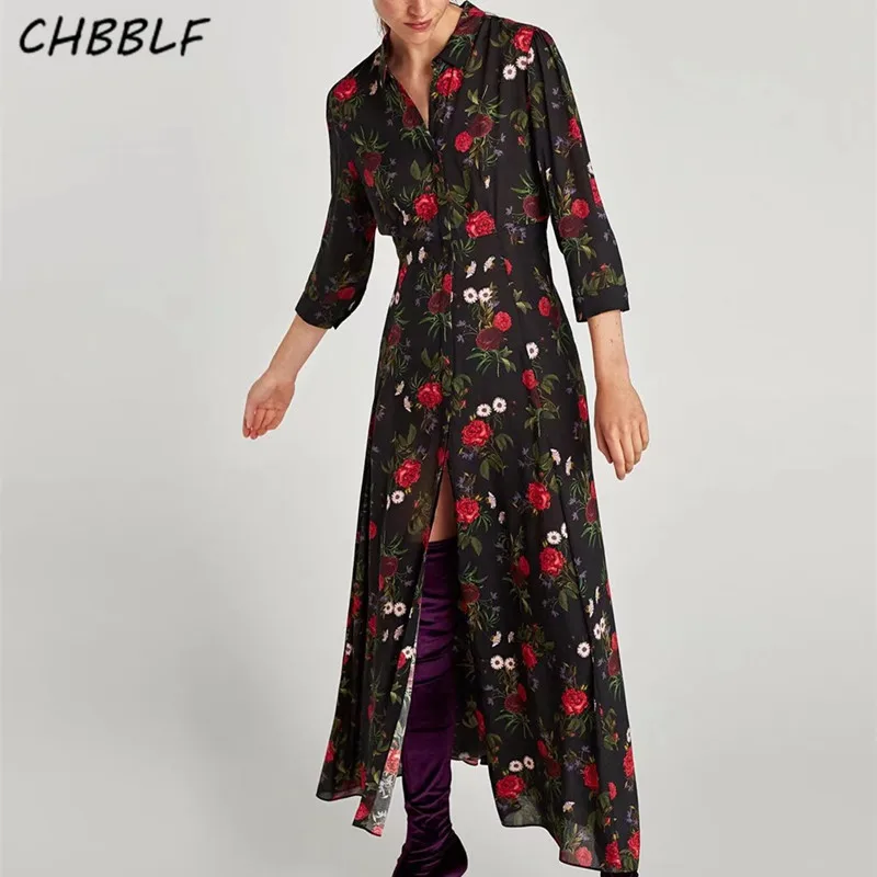 Платье с принтом розы в европейском стиле платье рубашка Vestido POP784|dress vestidos|shirt