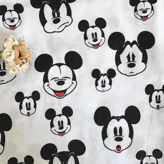 Милая винтажная эластичная трикотажная хлопковая ткань с Микки Маусом для шитья