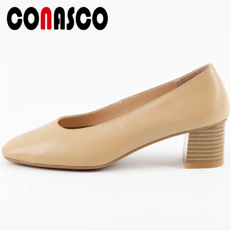 CONASCO Retro Quality Women High Heels Office Pumps Genuine Leather Spring Summer Shoes Woman 2019 New Arrival Prom | Обувь