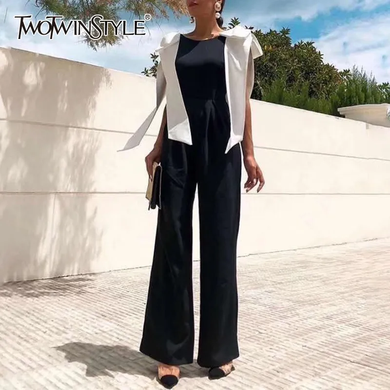 

Женский комбинезон с открытой спиной TWOTWINSTYLE, с круглым вырезом, без рукавов, с бантом, с высокой талией, 2022New