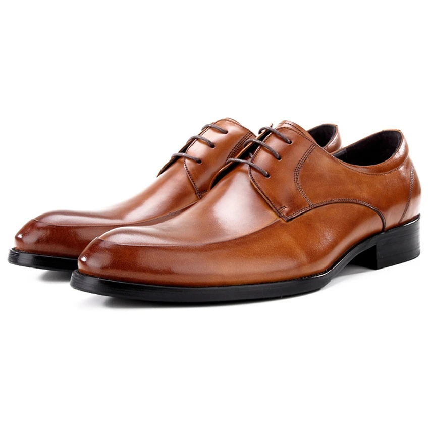 New Classic Genuine Cow Leather Formal Dress Men's Derby Shoes Banquet Welted Wedding Basic Laces Footwear For Gentleman SK131 | Обувь