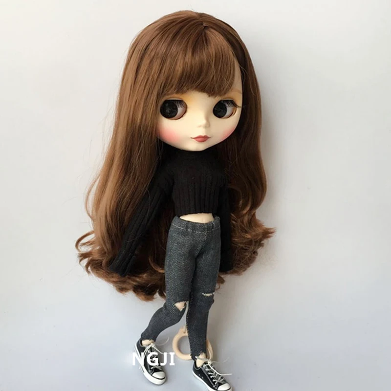 

1 Set=2pcs Fashion Short Sweater+ Ripped Denim Jeans for Blyth Azone Licca Barbis Kurhn 1/6 Dolls Accessories Ripped Pants