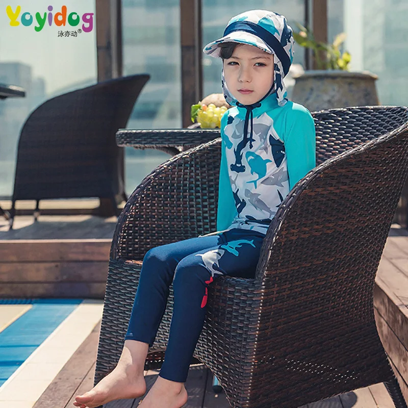 Children's surfing Swim Suit Boy Two Pieces Swimwear Boys High Neck Long Sleeve Athletic Wear Swimsuit Kids Anti-UV Beach | Спорт и