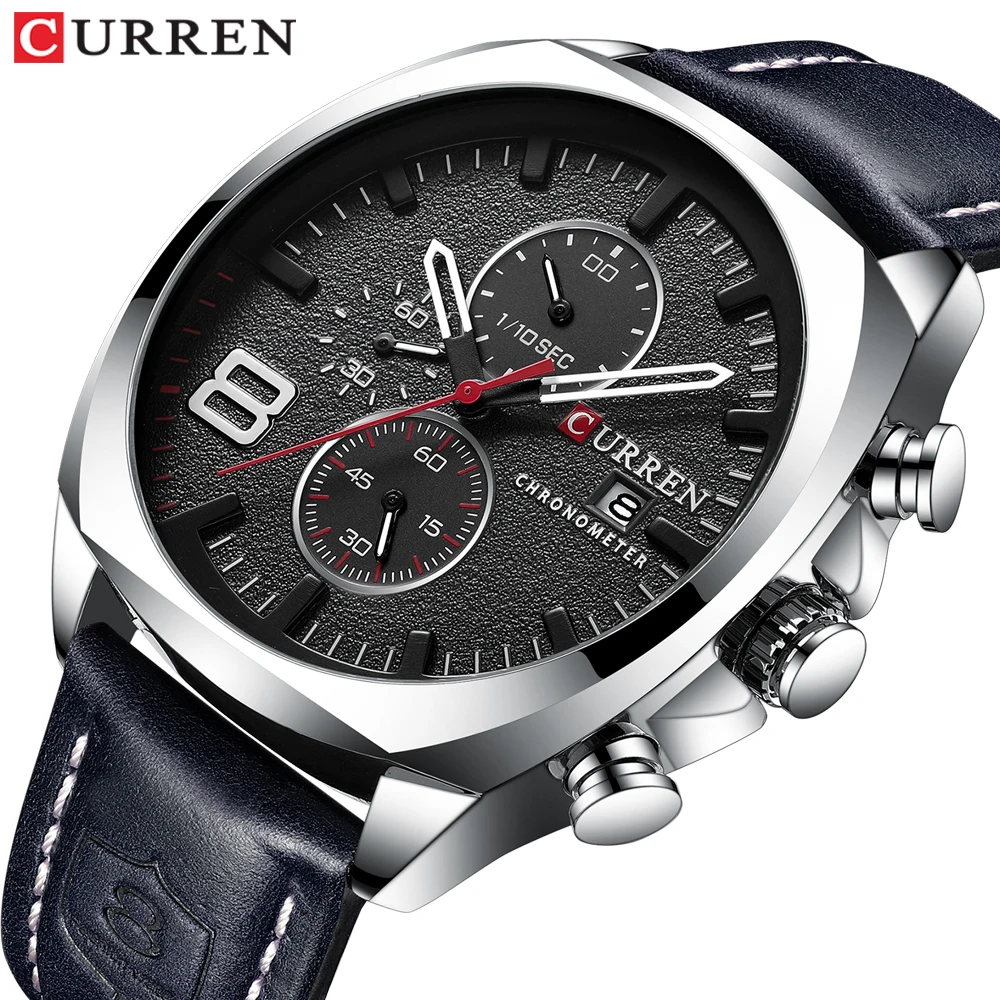 

2019 New CURREN Luxury Brand Mens Fashion Military Analog Quartz Watch Black Leather Strap Gentleman's Gift Clock relojes hombre