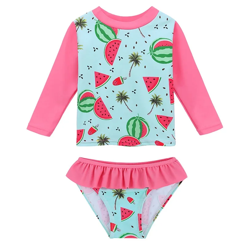 S279 Watermelon BAOHULU/детская одежда для купания с длинными рукавами и рисунком из мультфильма для мальчиков; синий детский купальник с машинкой; детский купальный костюм из двух предметов; купальный костюм для малышей - Цвет: S279 Watermelon