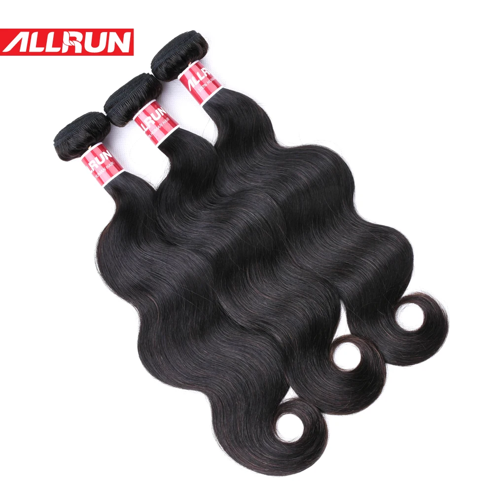 Brazilian Body Wave Hair Bundles 100% Human Weave Natural Black Color Allrun Non Remy 8-24 Inch | Шиньоны и парики