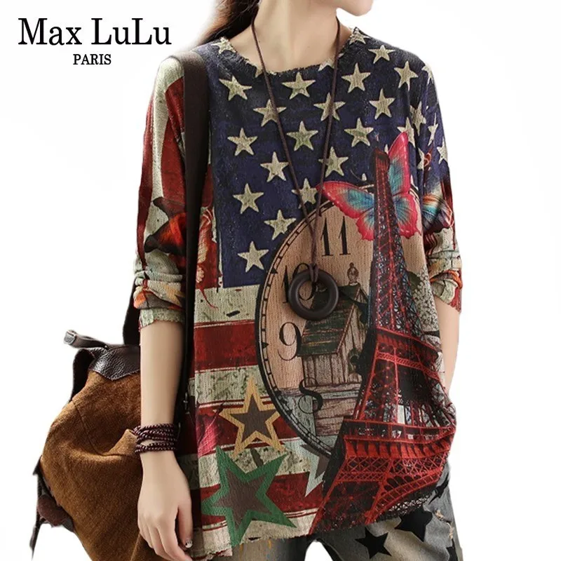 Женский вязаный свитер Max LuLu Повседневный хлопковый в европейском стиле с