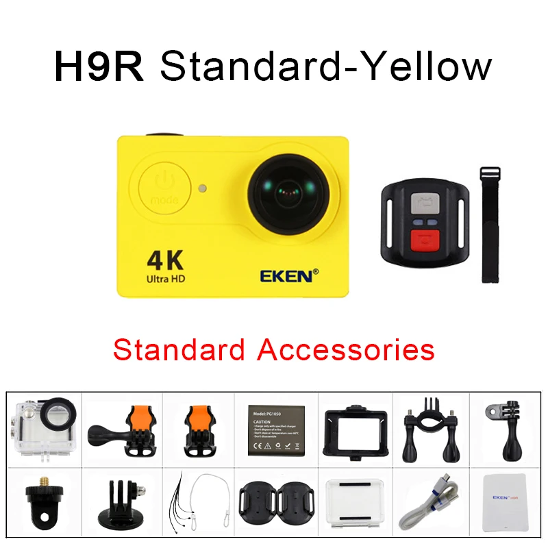H9R Yellow Оригинальная Экшн-камера eken H9 H9R 4 K/30FPS 1080 p/60fps 20MP Ultra HD Mini Helmet Cam WiFi водонепроницаемая Спортивная камера - Цвет: H9R Yellow