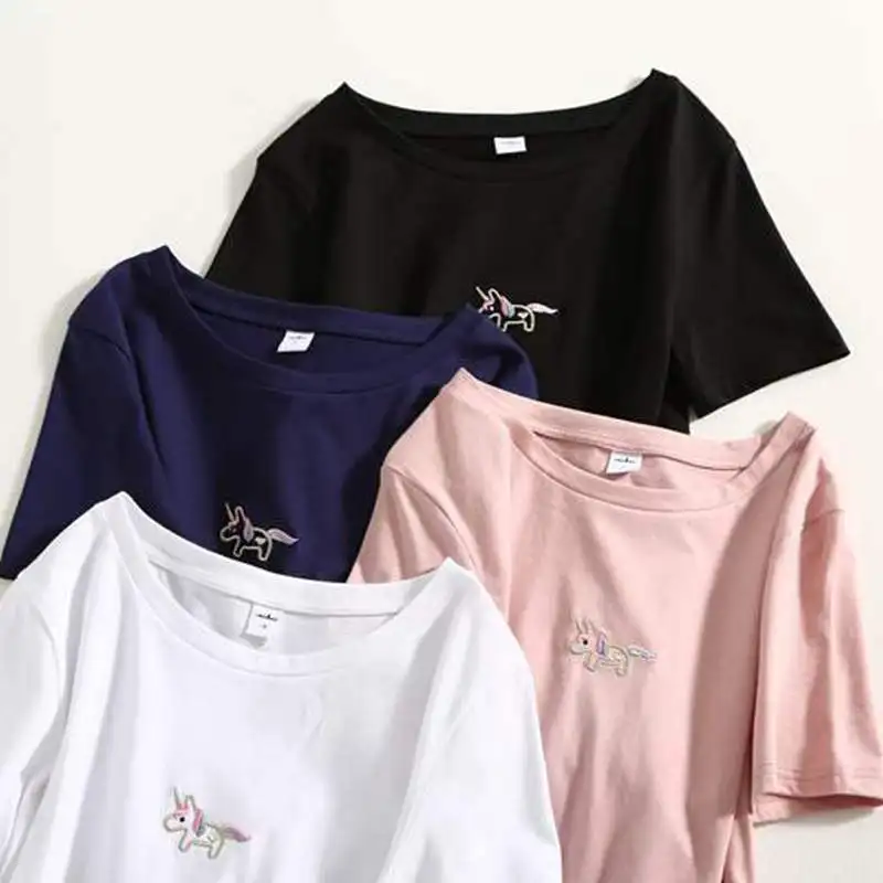 Pantalon хлопковая Футболка с единорогом женская футболка короткими рукавами и