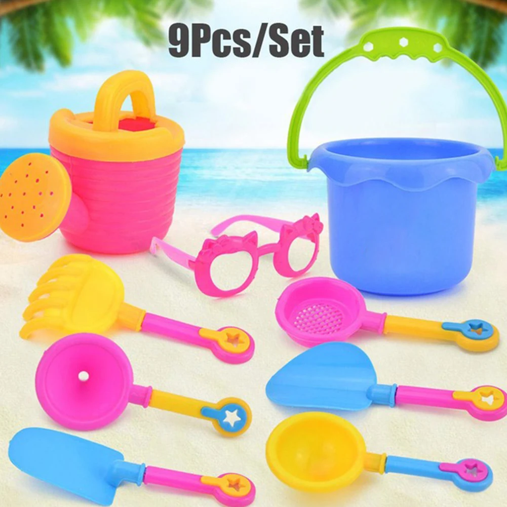 9pcs/Set Baby Kids Non-toxic Beach Colorful Seaside Toy Set Plastic Kettle Shovel Glasses Bucket Water Sand Play Random Color | Игрушки и