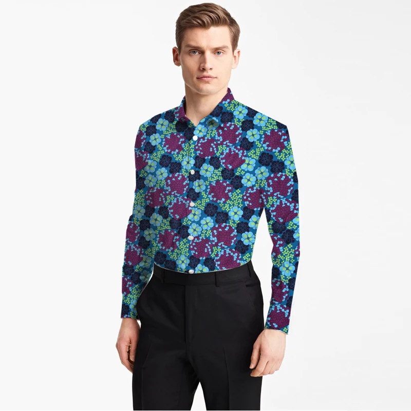 

Blusas гавайская рубашка из хлопка с принтом винного неба и цветов, модная мужская Повседневная рубашка на весну и осень, сделанная на заказ