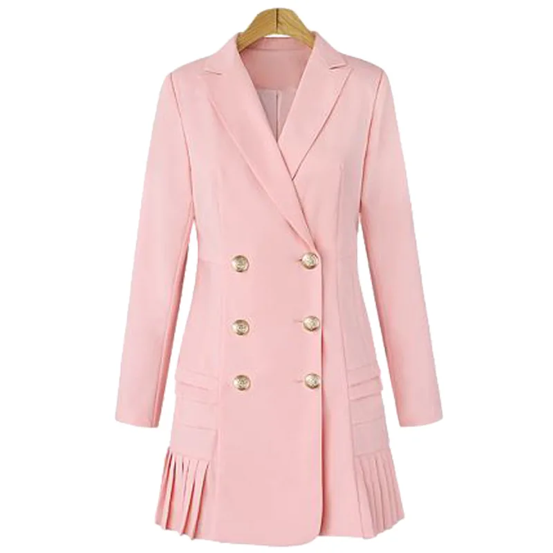 

Vogue New Nice Autumn Women Fashion Long Pleated Blazers Double Breasted Long Sleeve Jacket Plus Size Suit Coat Outwear Tops