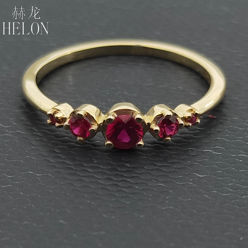 HELON Solid 14K(AU585) Желтое золото Сертифицированный круглый безупречный 0.23ct с натуральным красным Рубином обручальное кольцо женские модные ювелирные изделия