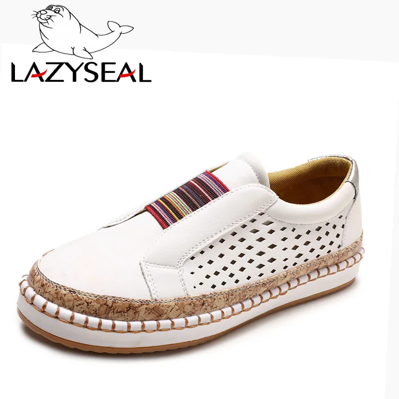 LazySeal, новая летняя женская обувь на плоской подошве с перфорацией женская повседневная обувь для девушек, дышащая обувь без шнуровки, большой размер 43 - Цвет: Beige-1