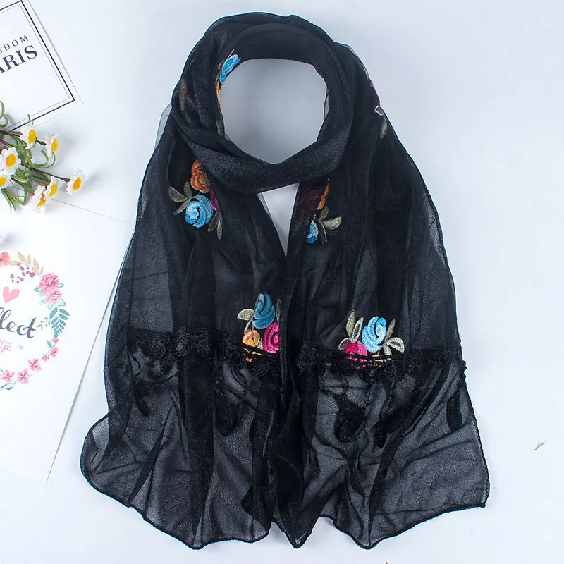 2018 вышитый шарф женская мода Цветочная пряжа с кристаллами Женская Бандана