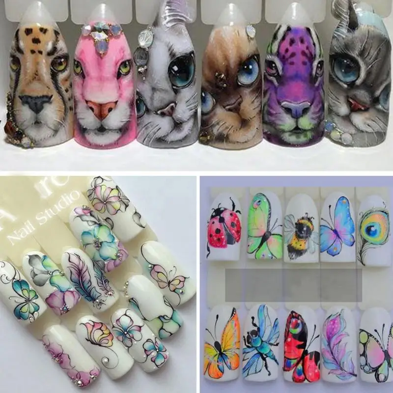 Наклейки для ногтей с котом наклейки цветами цвета лаванды фиолетового цветов |