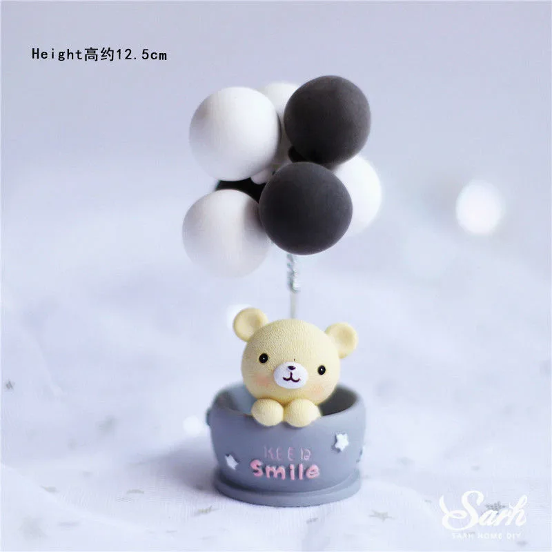 Black ball bear Луна Звезда медведь украшения кролик счастливые топперы для торта на день рождения для свадебной вечеринки дети ребенок выпечки украшения сладкие подарки - Цвет: Black ball bear