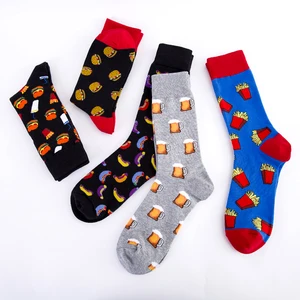 Короткие хлопковые носки для мужчин и женщин, с забавным рисунком, с изображением картофеля фри, напитков, гурманов, творчества, для бургеров, уличных коньков, носки с пивными надписями