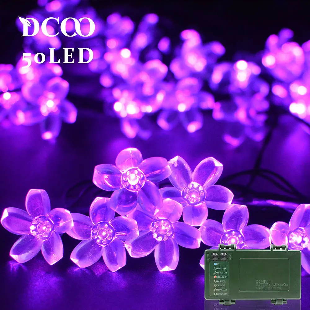 Dcoo String Lights Battery Operated Timer 50 LEDs Blossom Flower Fairy Outdoor Lighting Garden Wedding Decoration | Лампы и освещение