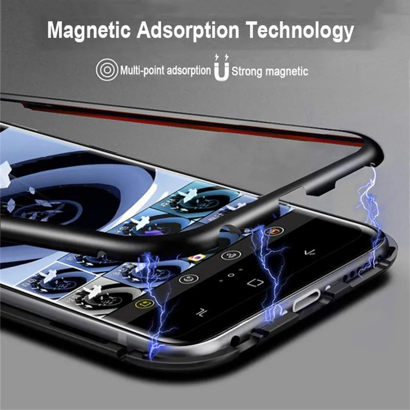 Магнитный чехол для samsung Galaxy A50 A7 A8 A9 M10 M20 M30 S7 край S8 S9 S10 S10e Note 8 9 J4 J6 Plus закаленное Стекло Чехлы для задней панели