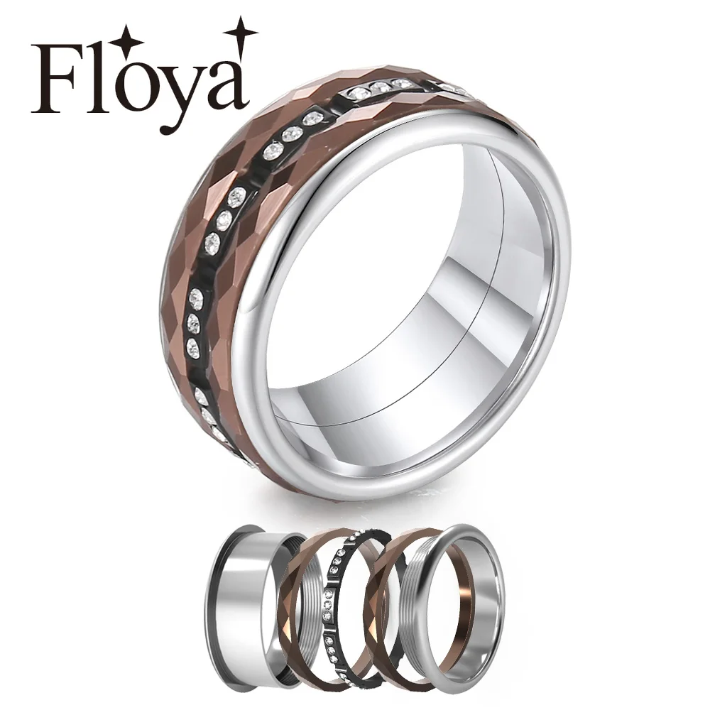 

Floya Zircon Titanium Rings 8mm Width 3 Layers Stainless Steel Interchangeable Wedding Band Arctic Symphony Wedding Ring Femme