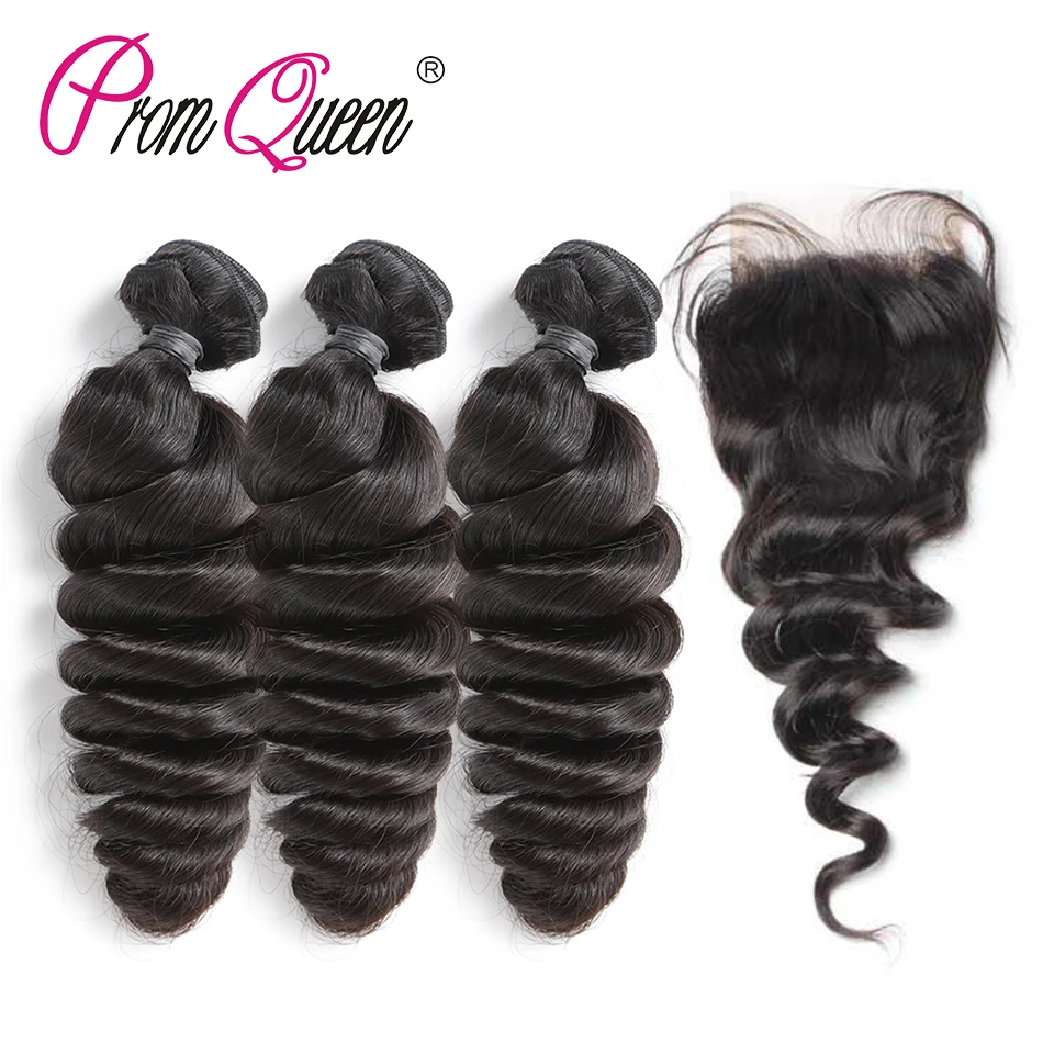 Promqueen бразильский Волосы Remy человеческие волосы пряди с закрытием свободная