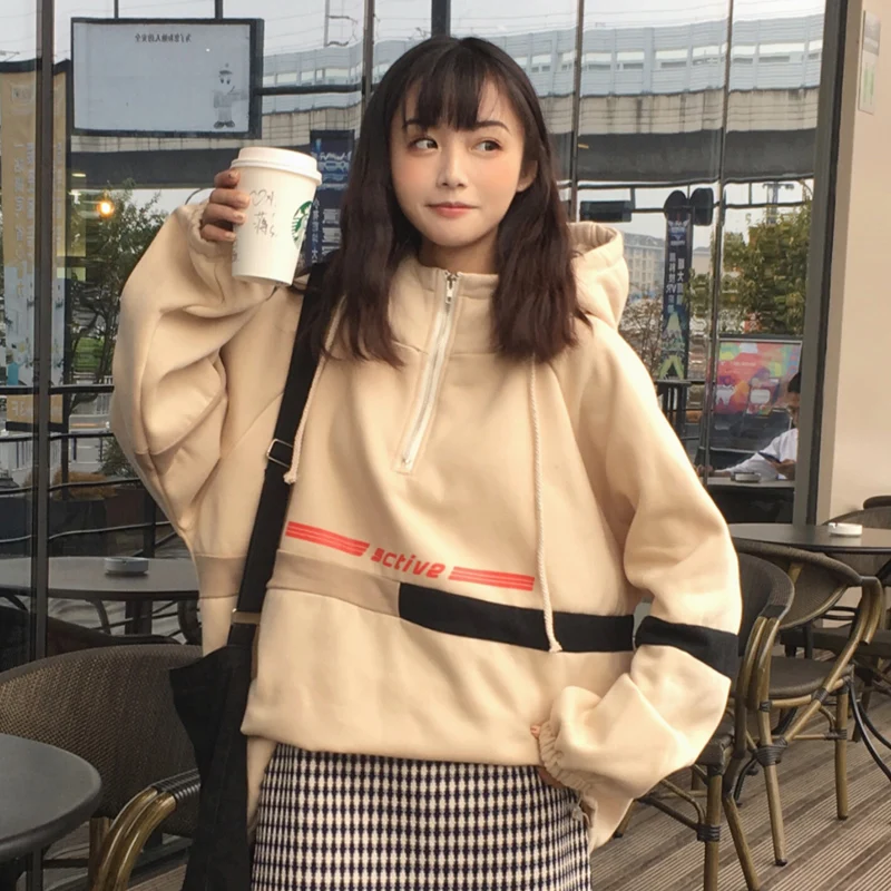 Новинка зимы, Корейская Ulzzang, модная свободная толстовка с капюшоном и надписью ins, веселые топы, Harajuku, Повседневная Женская толстовка