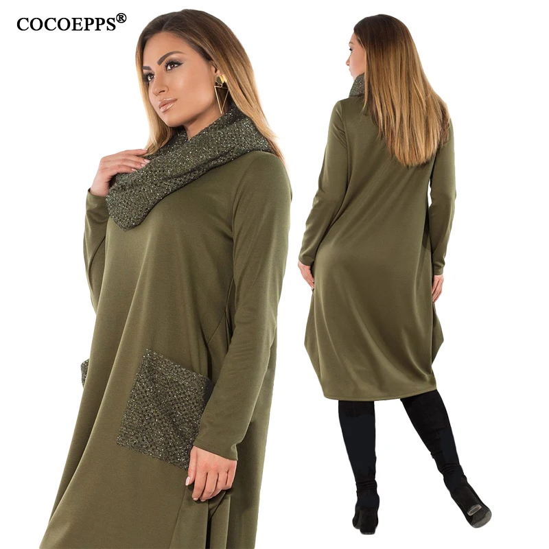 Зимнее свободное женское платье COCOEPPS 5XL 6XL водолазка большого размера с длинным