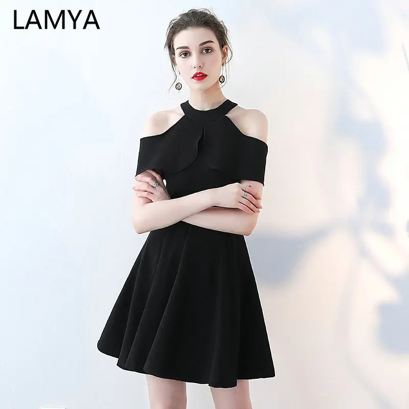 Женское короткое вечернее платье LAMYA черное ТРАПЕЦИЕВИДНОЕ ПЛАТЬЕ С Лямкой на