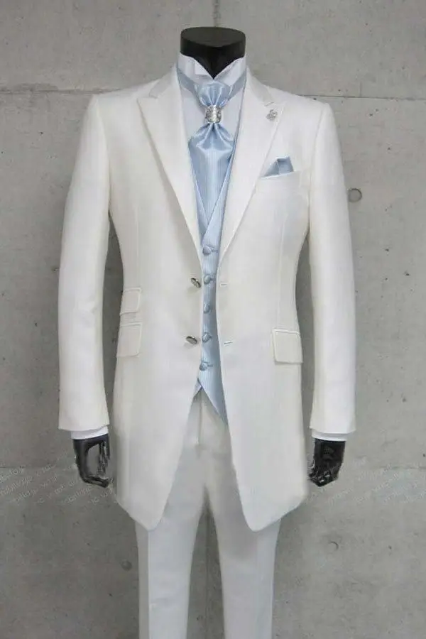 

Slim Fit White Groom Tuxedos Groomsman/Bridegroom Wedding/Prom Suits for Party Prom Business Suits ( jacket+Pants+vest+tie)