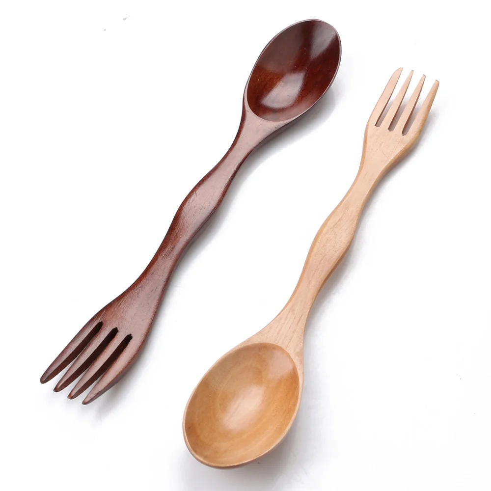 ZKNOC 2 дюймов деревянные эко-ложки с двумя головками суповая ложка Вилка для обеда