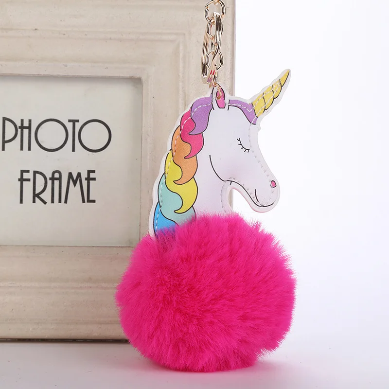 Unicorn Keychain Sleutelhanger Pom Leather Pompom Bag Charm Llavero Pompon Brelok Do Kluczy Trinket Women Car Cute Key Chain | Украшения и