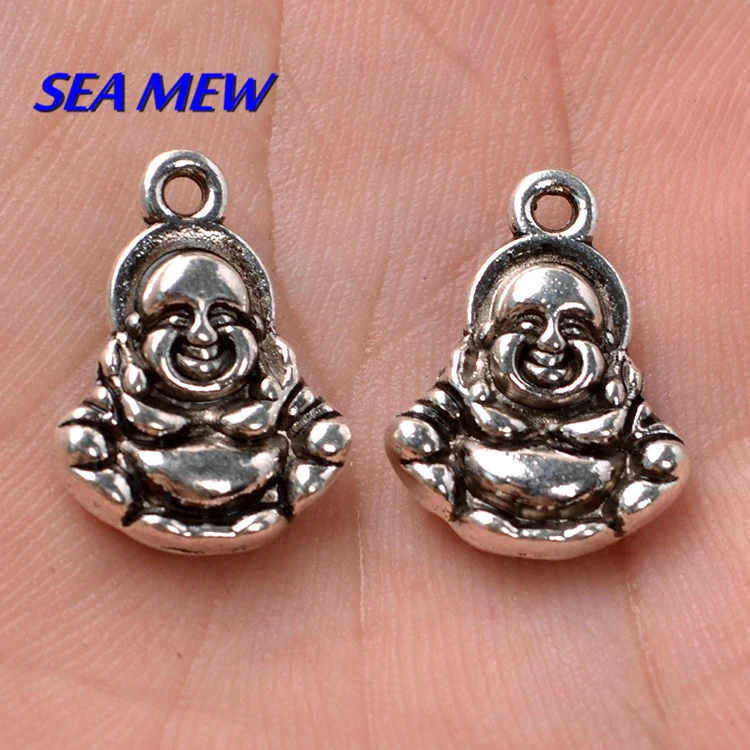 

50 PCS 14mm*19mm Vintage Metal Alloy Tibetan Silver Color Double-sided Buddha Pendant Charm Connector For Jewelry Making 485bz